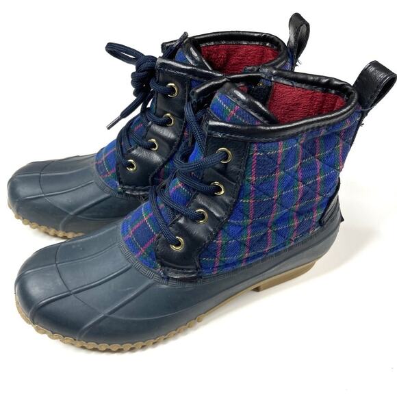 Tommy Hilfiger Shoes - Tommy Hilfiger Blue Plaid Quilted Rain Duck Boots 6